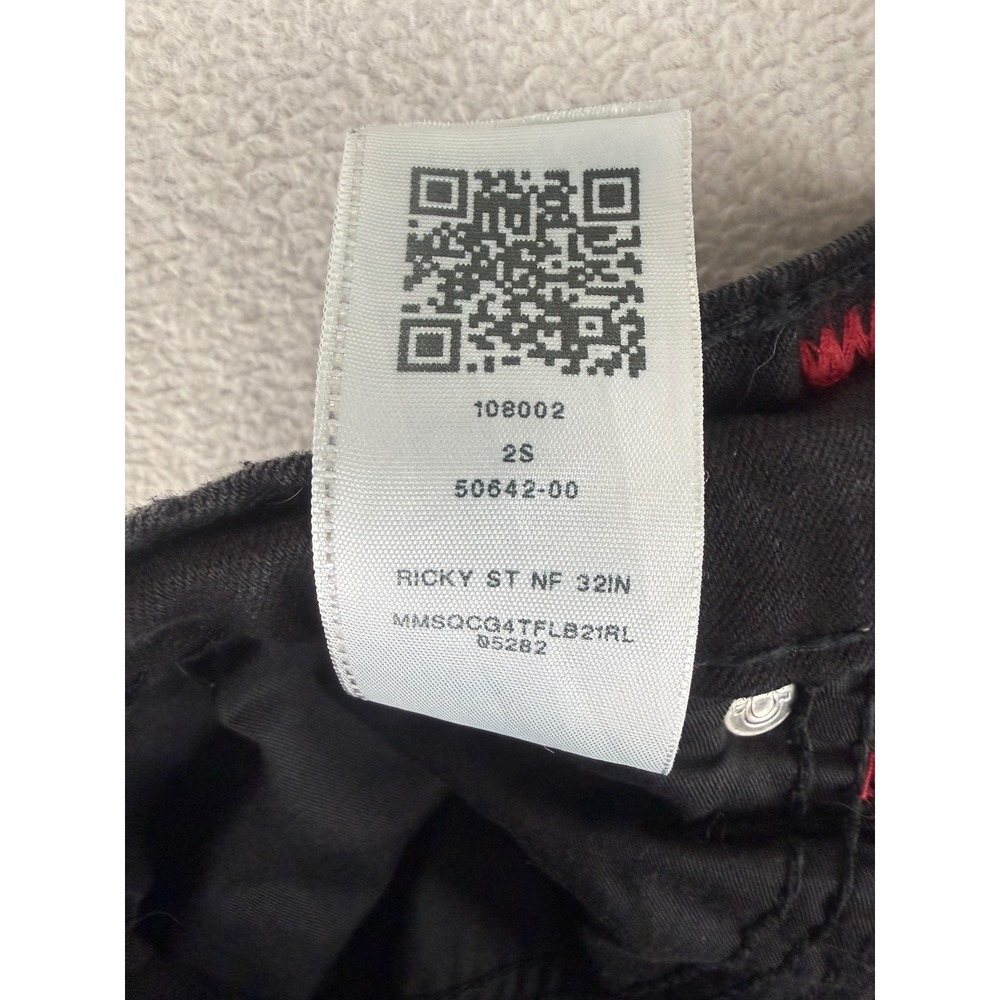 True Religion Ricky Relaxed Straight Jeans Mens 38 Black Red Contrast Stitching - Picture 5 of 11